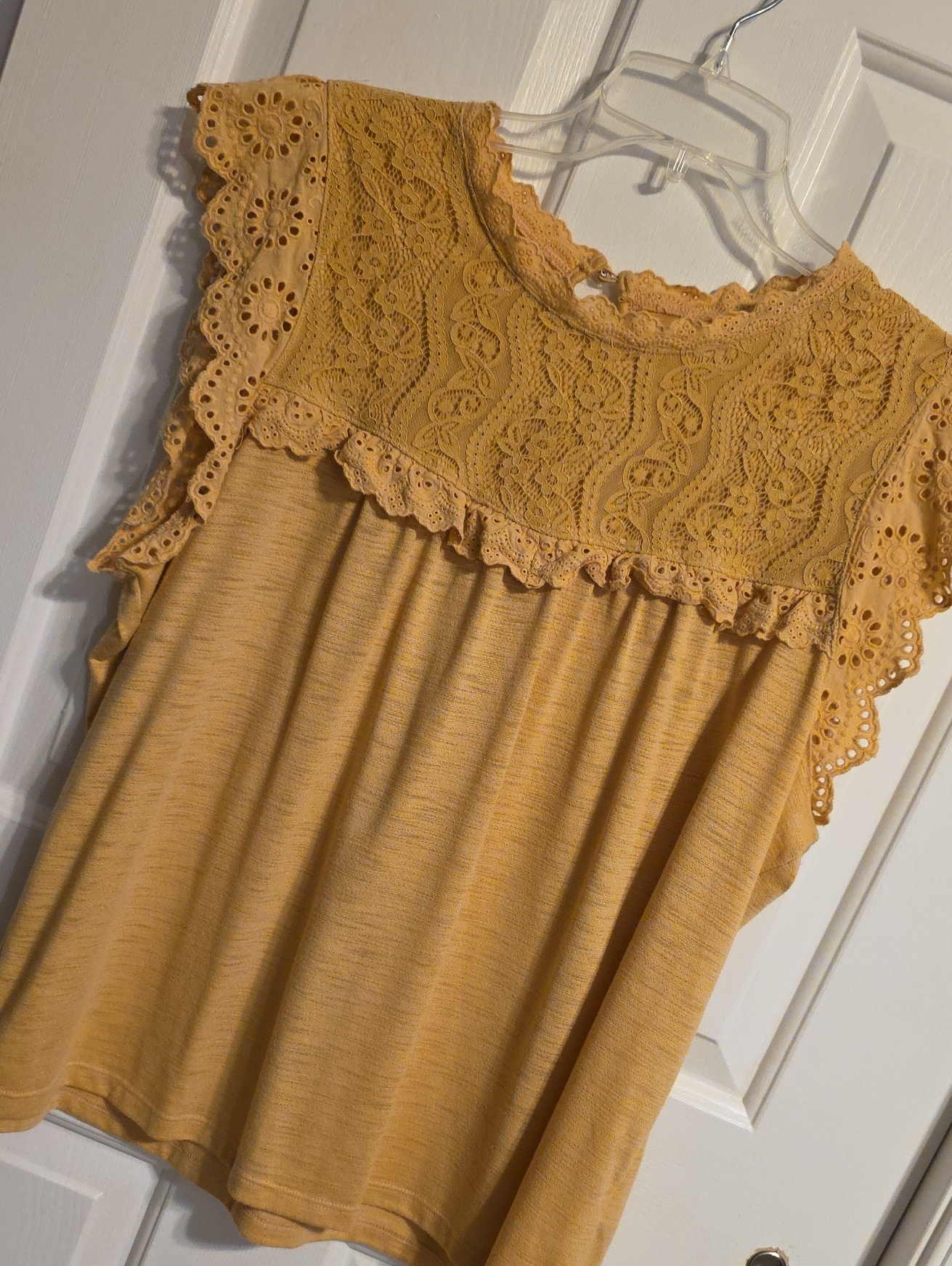 Lc Lauren Conrad Mustard Lace Yoke Sleeveless Top